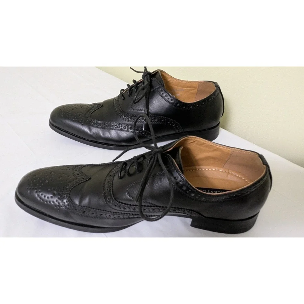Vincent Cavallo Mens Black Faux Leather Wingtip Oxford Dress Shoe C-391 11